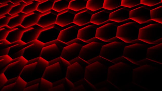 Abstract red 3d geometric hexagon pattern moving with wave motion on black background