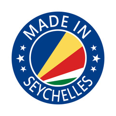 Seychelles Made in Stamp in circle with flag Vector template on white background