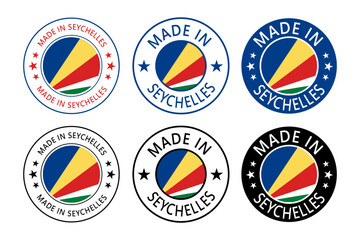 Seychelles Made in Stamp in circle with flag Vector template on white background