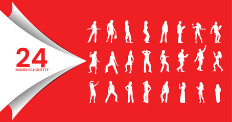 Collection of 24 Female Model Silhouettes in Diverse Poses