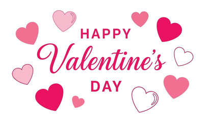 Happy valentines day greeting with pink and red hearts