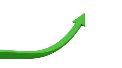 Green Upward Curving 3D Arrow Symbolizing Growth and Progress