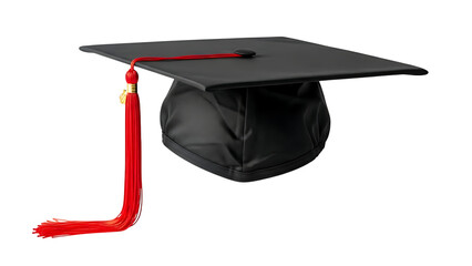 Realistic Graduation Cap with Red Tassel on Transparent Background