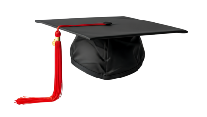 Realistic Graduation Cap with Red Tassel on Transparent Background