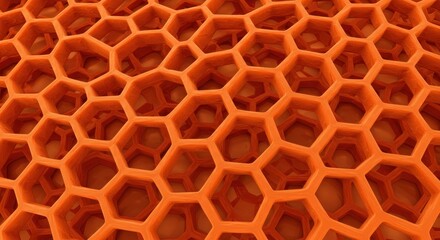 Close-up of a vibrant orange honeycomb pattern on a solid white background