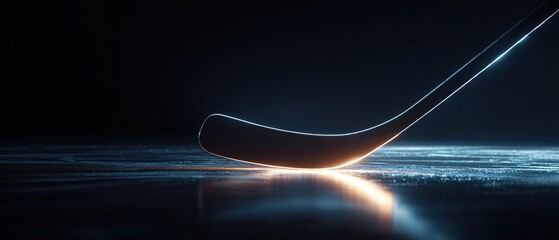 Hockey stick and puck with dynamic light motion effects. High-energy sports banner concept emphasizing speed, action, power, and professional hockey competition for events and promotions.