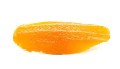 Mango candied slice isolated on white background, side view