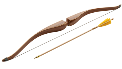Wooden Bow and Arrow on Transparent Background