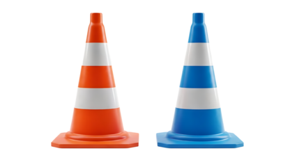 Orange and Blue Traffic Safety Cones 3D Render