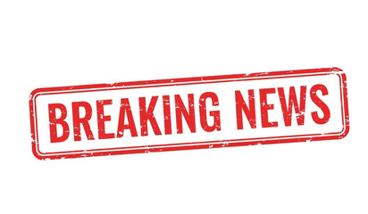 Breaking news stamp with red text on for urgent announcements