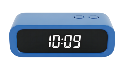 Blue Digital Alarm Clock Displaying 1009 on Transparent Background