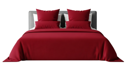 Luxurious Red Duvet and Pillow Set on a Grey Headboard Bed