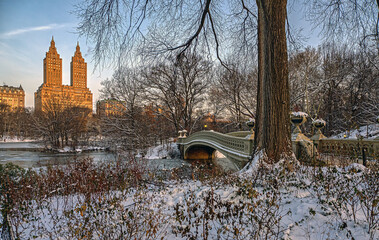 Bow bridge after light snowing