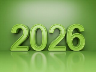 Shiny green 2026 numbers on reflective surface