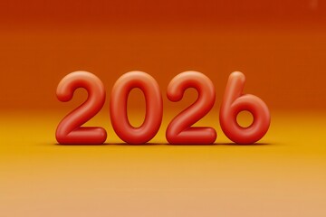 Vibrant 3D red numbers 2026 on orange background