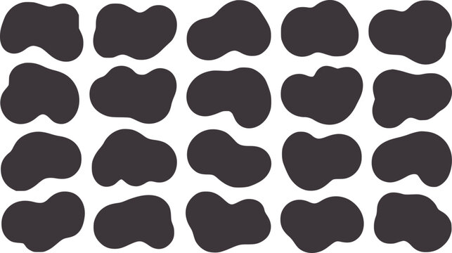 Twenty irregular dark gray abstract blobs shapes