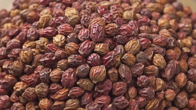 Close up of dried sumac berries a vibrant spice used in Middle Eastern cuisine.