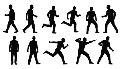 Fototapeta premium Running and walking human silhouettes for fitness and sports illustrations, black icons