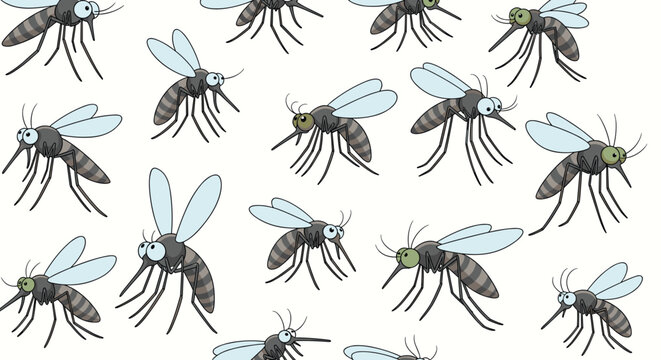 Cartoon mosquitoes isolated on white background, a whimsical illustration of the pesky insects, perfect for educational materials or lighthearted designs