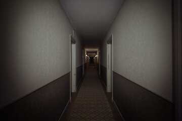 Dimly Lit Narrow Hallway Interior
