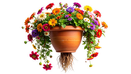 Naklejka premium Joyful Whimsical Upside-Down Bloom Pot Isolated Transparent PNG AI Generated Delight Element