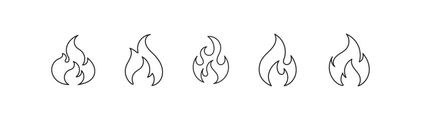 Fire flame line icon set. combustion, heat, burning icons in linear style collection. Flat Flame Symbols Vector Design. Vector Illustration