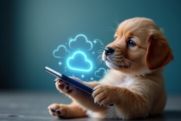 Business Person Utilizing Smartphone with Virtual Cloud Storage and Data Transfer Icons: Exploring Cloud Technology and Networking in Internet Services