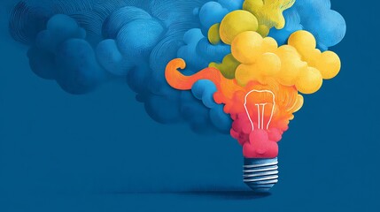Colorful illustration of a lightbulb with vibrant smoke, symbolizing creativity and ideas