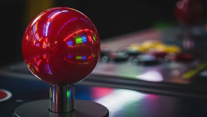 Vibrant Red Joystick on Classic Arcade Game Machine