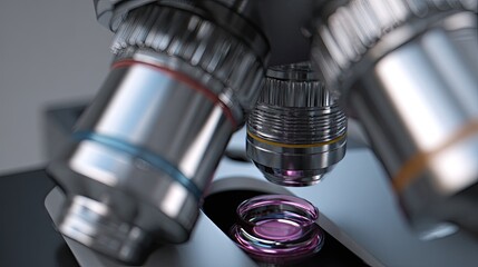 Modern microscope researching scientific data in a laboratory