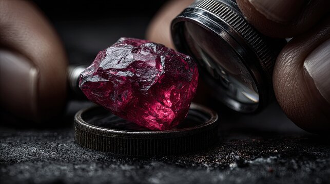 Jeweler examining ruby gemstone with precision tool