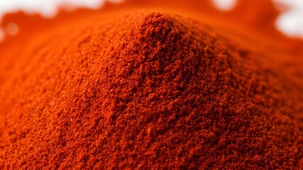 Vibrant red chili powder or paprika spice mound macro background