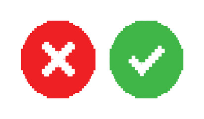 Check mark and cross symbol icons on for decision making