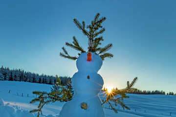 Schneemann - lustig - Winter - Sonnenuntergang - Allg&auml;u 