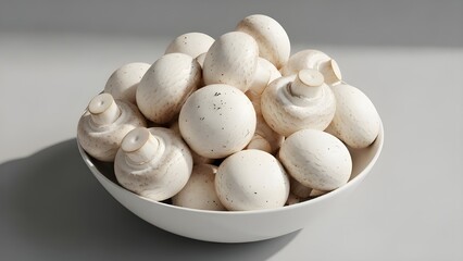 Bowl of Fresh White Button Mushrooms on Gray Background for Cooking Concept