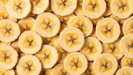 Dried Banana Slices Background Illustration, Healthy Dehydrated Fruit Chips for Snack and Organic Food Marketing