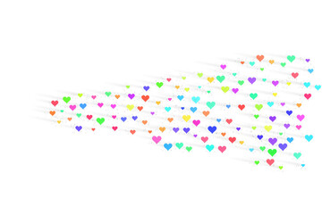 Colorful hearts forming a dynamic arrow, symbolizing passion and forward motion on black isolated on transparent background