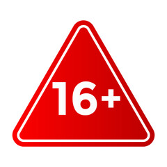 Red 16+ Age Restriction Warning Triangle Symbol Icon