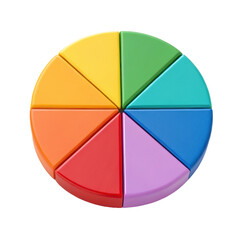 Obraz premium A vibrant, geometrically precise circular chart composed of eight distinct, glossy plastic segments in a rainbow spectrum, is presented at a slight angle with, isolated on transparent background.