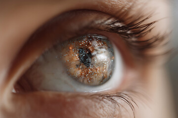 A person's eye is reflected in a computer screen