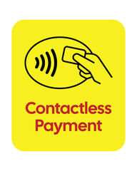 Vertical Contactless Payment Sign - Yellow and Red Minimalist Transaction Vector Graphic