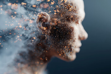 A woman's face is shown in a blurry, distorted way, with a lot of smoke