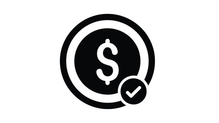 Obraz premium A simple black and white icon depicting a dollar sign inside a circle with a checkmark