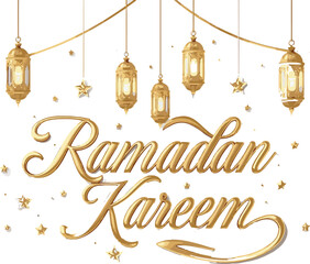 Ramadan Kareem: Illustrative Ramadan design featuring decorative lettering, crescent moons, and ornate lanterns, perfect for festive seasonal