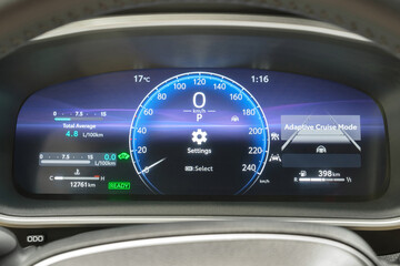 A car dashboard at parking mode, selective focus