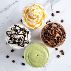 Colorfulcocktailslayeredwithtopingssweetandtasty