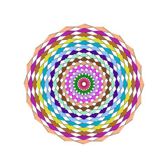 Vibrant multicolored circular pattern with concentric rings and spiral design