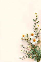 Fototapeta premium Soft Daisy and Eucalyptus Floral Frame on Beige Background – Romantic Watercolor Border