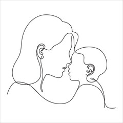 Mother Kissing Baby Minimal Line Art