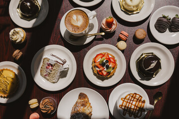 Cafe Table with Pastries and Coffee